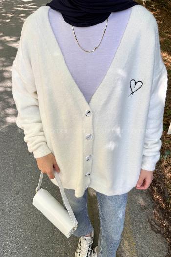 Ecru V Neck Long Arm Wool Acrylic Polyester Cardigan