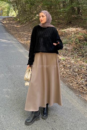 Lamelif Kendinden Desenli Triko Kazak Siyah