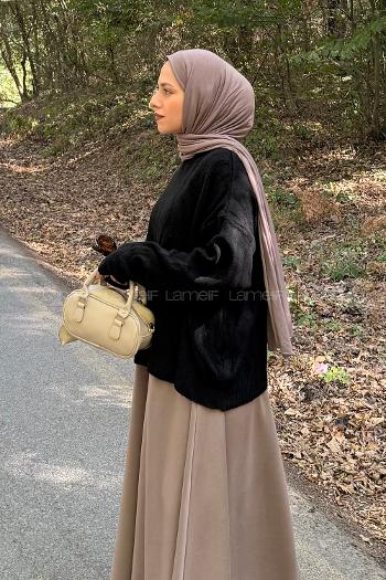 Lamelif Kendinden Desenli Triko Kazak Siyah