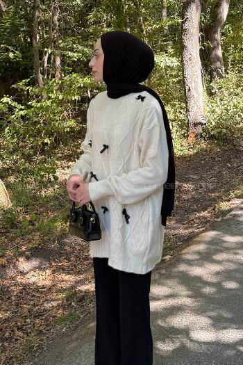 Lamelif Kurdeleli Triko Kazak Natural