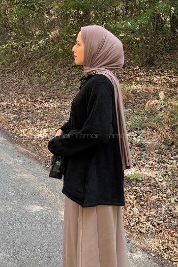 Lamelif Yaka Bağlama Detaylı Kazak Siyah