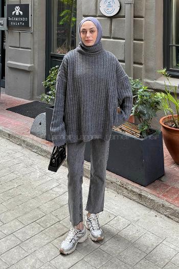 Lamelif Balıkçı Yaka Kazak Antrasit