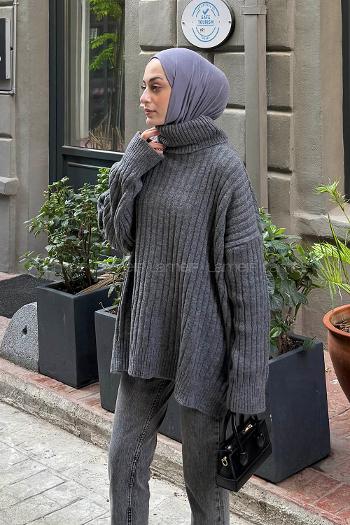 Lamelif Balıkçı Yaka Kazak Antrasit