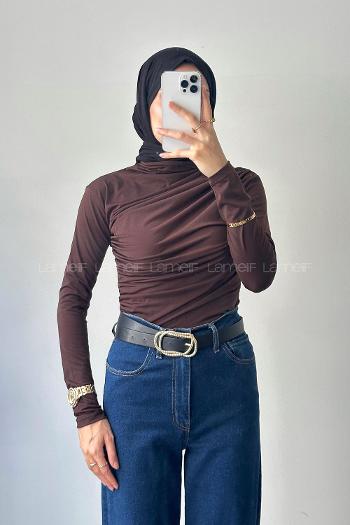 Lamelif Büzgü Detaylı Sandy Body Acı Kahve