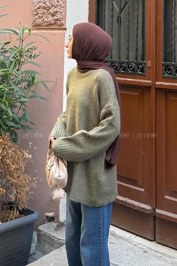 Lamelif Geniş Kollu Kazak Haki