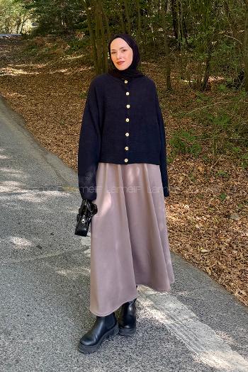 Black Crew Neck Long Arm Polyester Cardigan