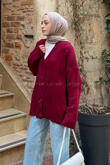 Lamelif Salaş Dokulu Basic Hırka Bordo