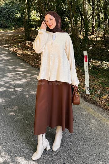 Lamelif Yaka Bağlama Detaylı Kazak Bej