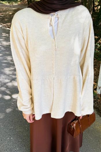 Lamelif Yaka Bağlama Detaylı Kazak Bej