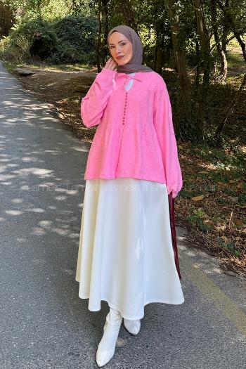 Lamelif Yaka Bağlama Detaylı Kazak Pembe