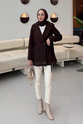 Lamelif Bağlama Detaylı Ceket Acı Kahve