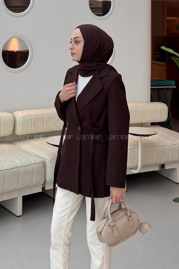 Lamelif Bağlama Detaylı Ceket Acı Kahve