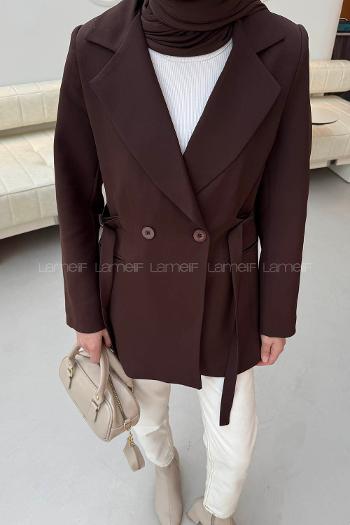 Lamelif Bağlama Detaylı Ceket Acı Kahve