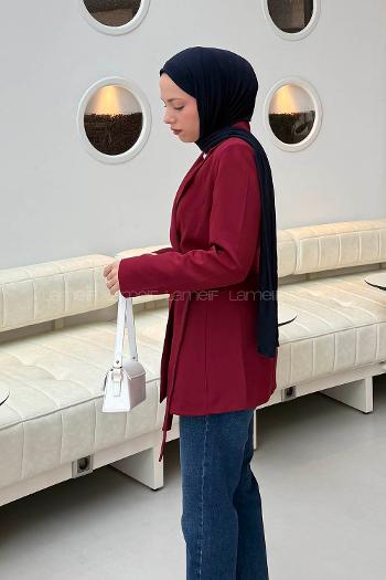 Lamelif Bağlama Detaylı Ceket Bordo