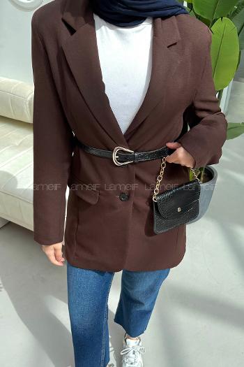 Lamelif Çanta Aksesuarlı Ceket Acı Kahve