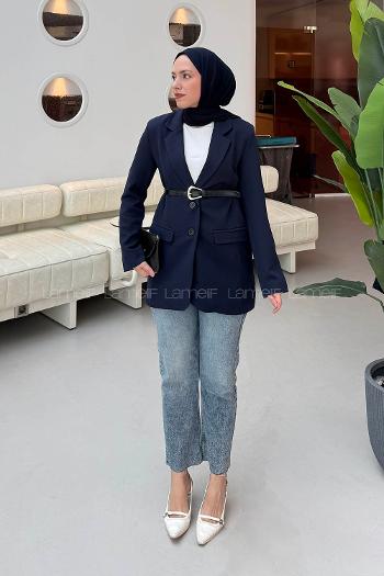 Lamelif Çanta Aksesuarlı Ceket Lacivert
