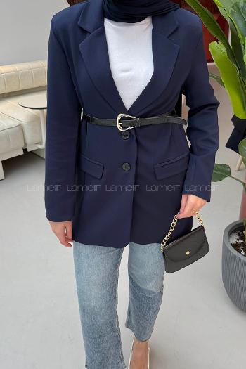 Lamelif Çanta Aksesuarlı Ceket Lacivert
