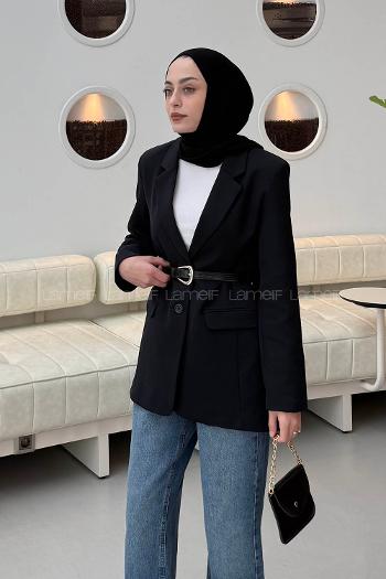 Lamelif Çanta Aksesuarlı Ceket Siyah