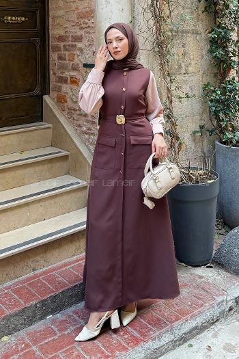 Bitter Brown Crew Neck Cotton Dresess