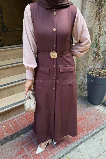 Bitter Brown Crew Neck Cotton Dresess