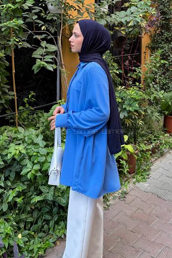 Indigo Shirt Collar Cotton Tunic