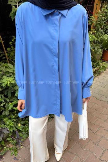 Indigo Shirt Collar Cotton Tunic