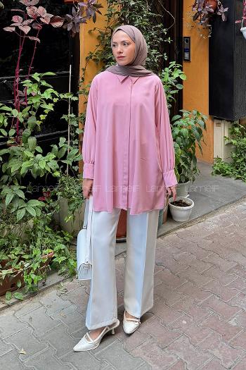 Pink Shirt Collar Cotton Tunic