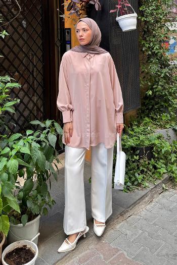 Powder Shirt Collar Cotton Tunic