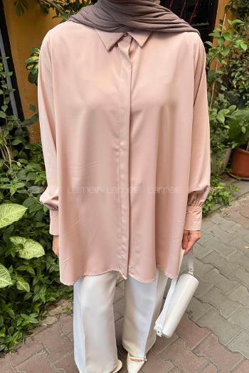 Powder Shirt Collar Cotton Tunic