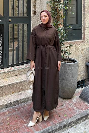 Lamelif Roba Detaylı Tesettür Elbise Acı Kahve