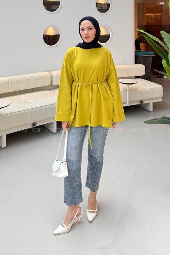 Lamelif Yırtmaç Detaylı Sweat Yağ Yeşili