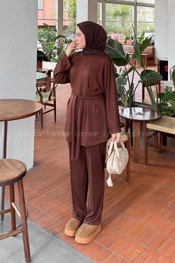 Lamelif Belden Oturtmalı İkili Takım Acı Kahve