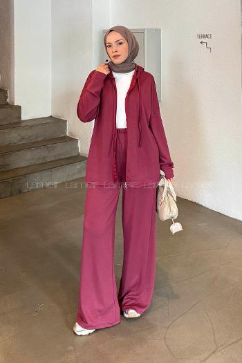 Lamelif Oysho Kapüşonlu Takım Açık Bordo