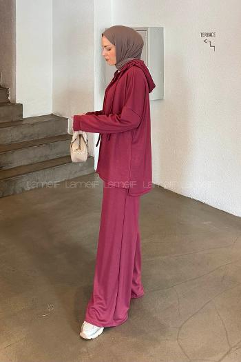 Lamelif Oysho Kapüşonlu Takım Açık Bordo