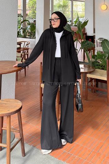 Black Hood Neck Long Arm Cotton Regular Trousers Comfortable Suit