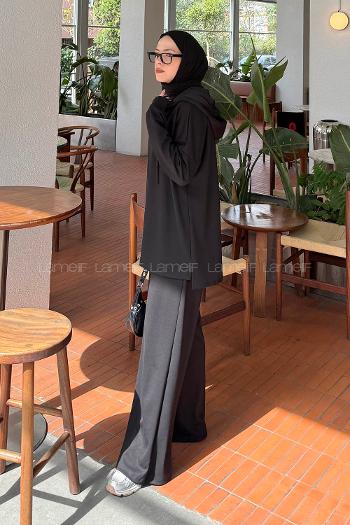 Black Hood Neck Long Arm Cotton Regular Trousers Comfortable Suit
