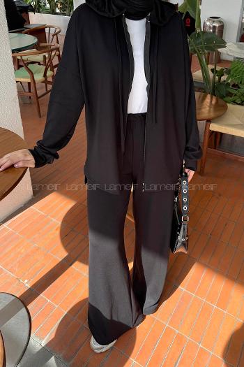 Black Hood Neck Long Arm Cotton Regular Trousers Comfortable Suit