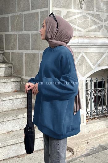 Lamelif Jasmin Bisiklet Yaka Oversize Sweat Lacivert