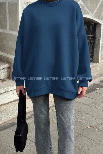 Lamelif Jasmin Bisiklet Yaka Oversize Sweat Lacivert