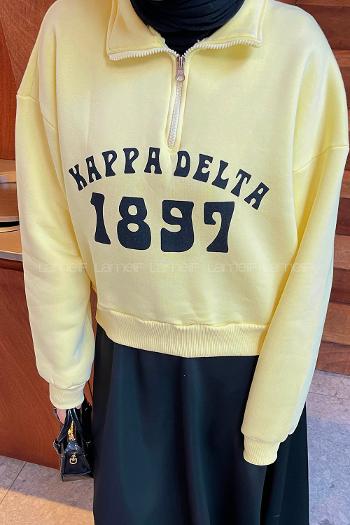 Lamelif Kappa Delta Baskılı Sweatshirt Sarı