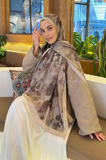 Lamelif Batik Çiçek Desen Bambu Şal Asker Yeşili