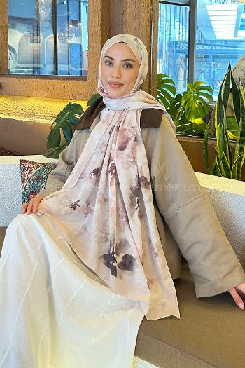Beige Cotton Fabric Flowering Shawl