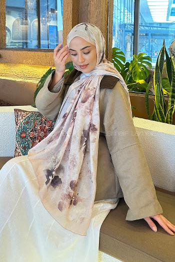Beige Cotton Fabric Flowering Shawl