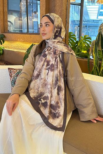 Lamelif Batik Çiçek Desen Bambu Şal Ekru