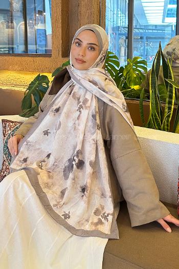 Lamelif Batik Çiçek Desen Bambu Şal Gri