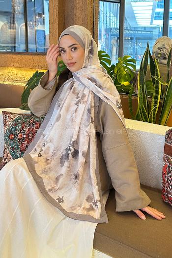 Lamelif Batik Çiçek Desen Bambu Şal Gri