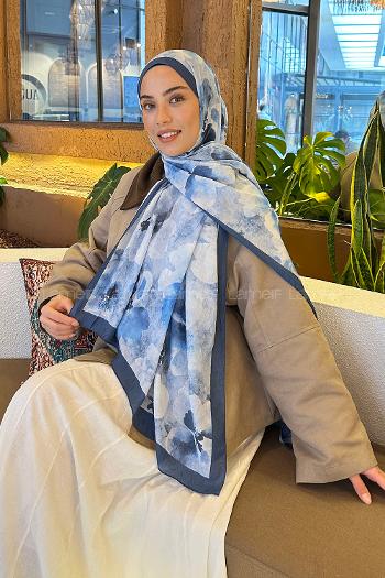 Indigo Cotton Fabric Flowering Shawl