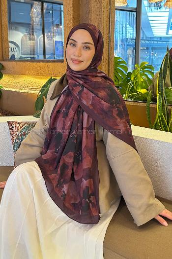 Bitter Burgundy Cotton Fabric Flowering Shawl