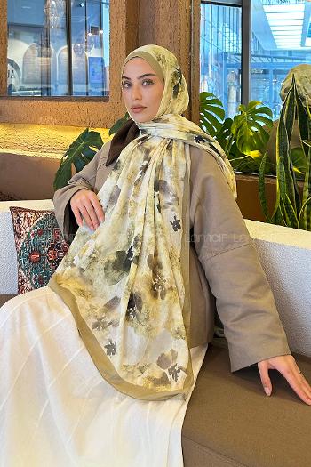 Lamelif Batik Çiçek Desen Bambu Şal Mint Yeşili