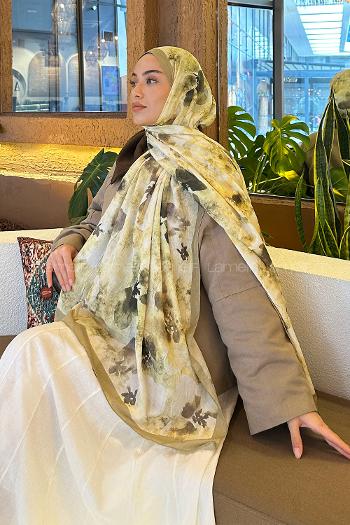 Lamelif Batik Çiçek Desen Bambu Şal Mint Yeşili